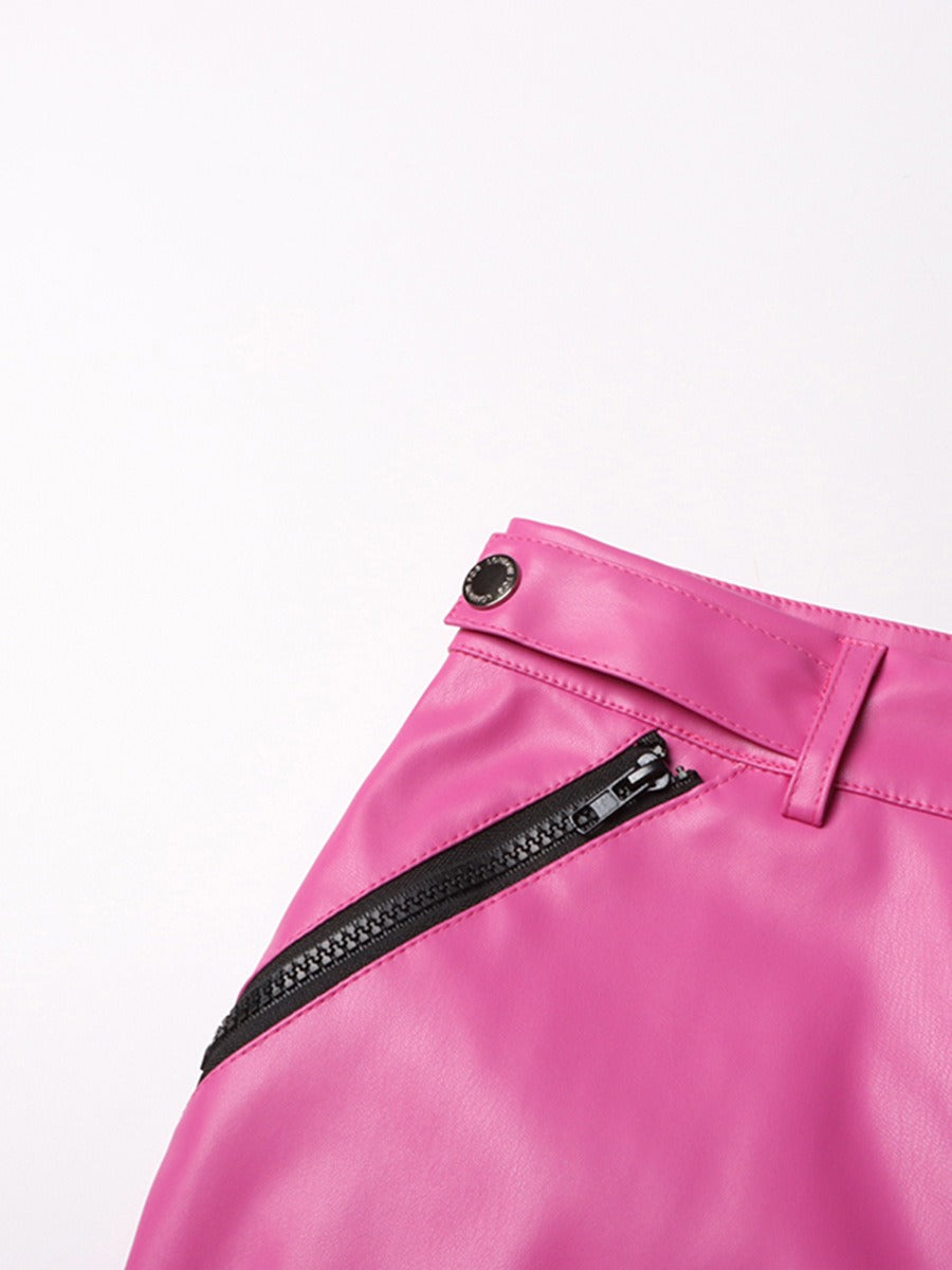 Autumn 2023 High-Waisted PU Leather Long Pants