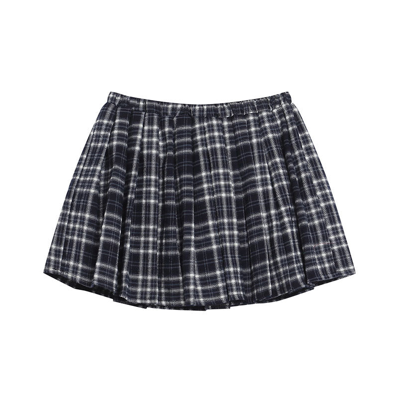 Harajuku Color Block Plaid A-Line Skirt for Women