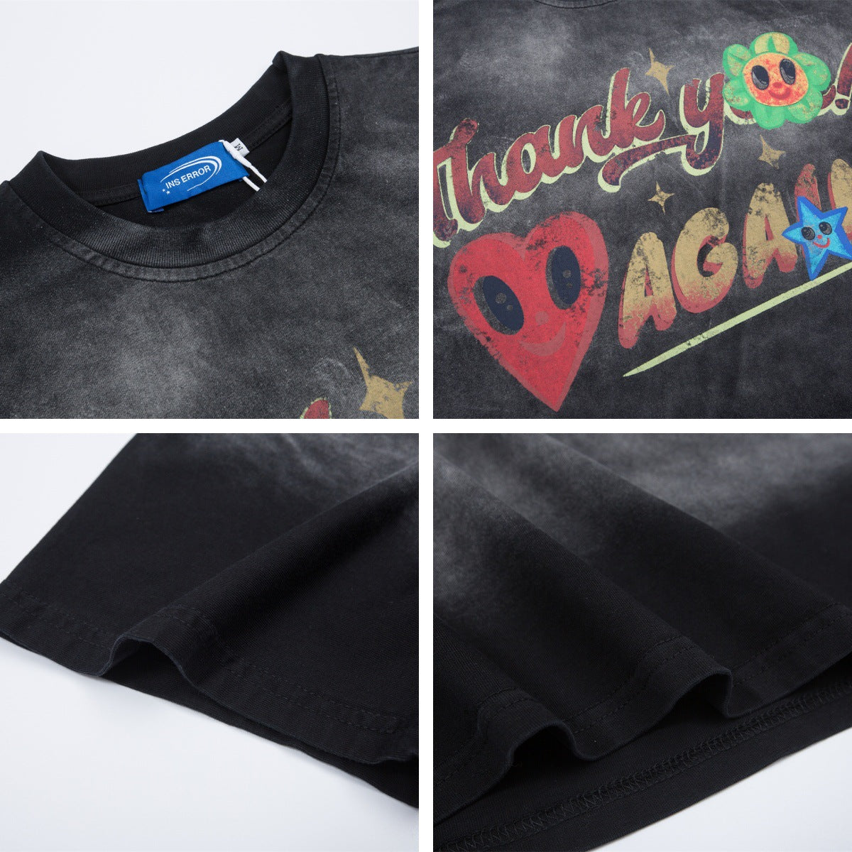 Retro Letter Print Crew Neck T-Shirt - Harajuku Style