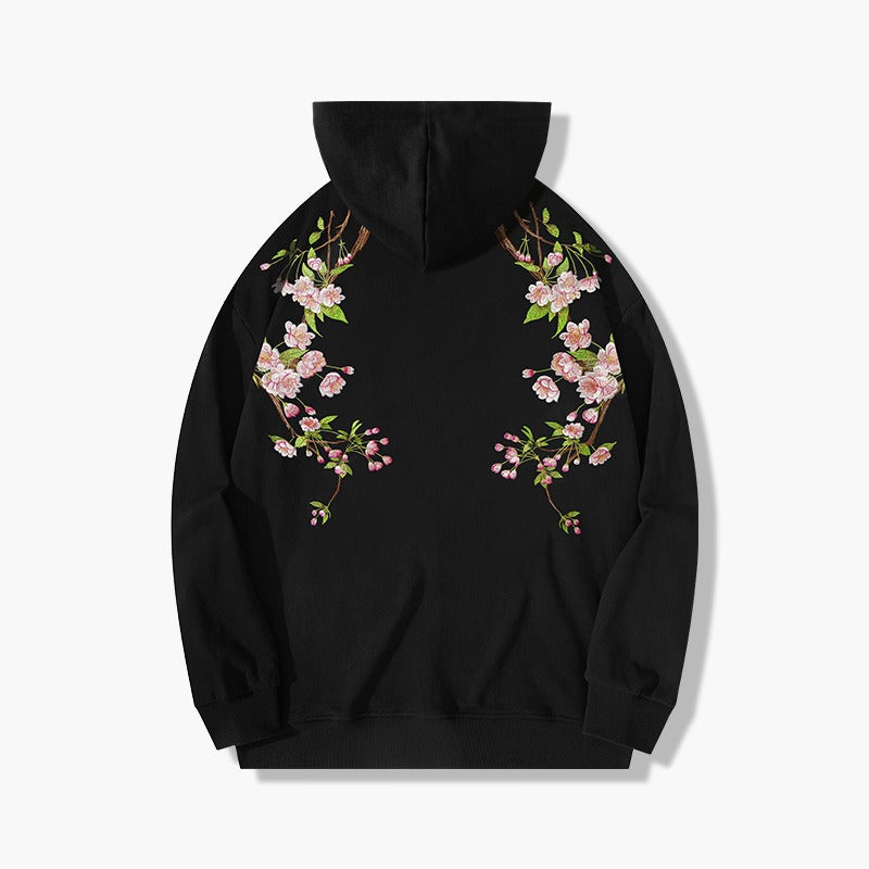 Retro Plum Blossom Embroidered Hoodie for Couples
