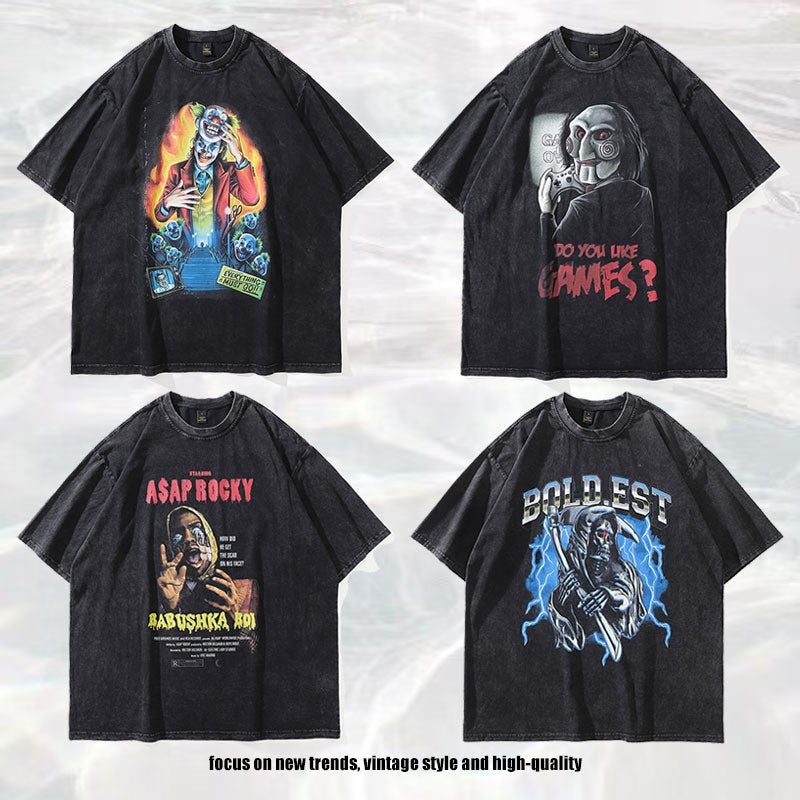Harajuku Skull Print Short Sleeve T-Shirt for Men