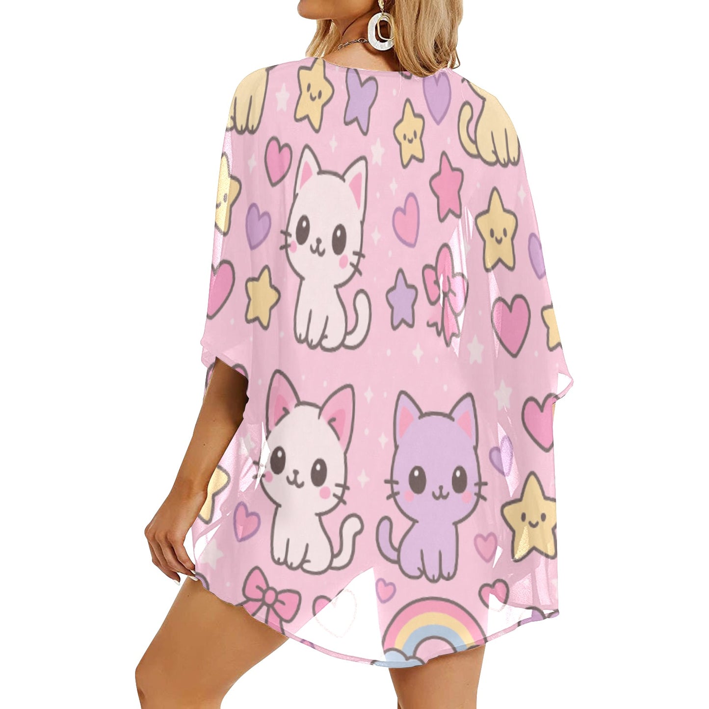 Harajuku Kawaii Cat Rainbow Women's Kimono Cover Up