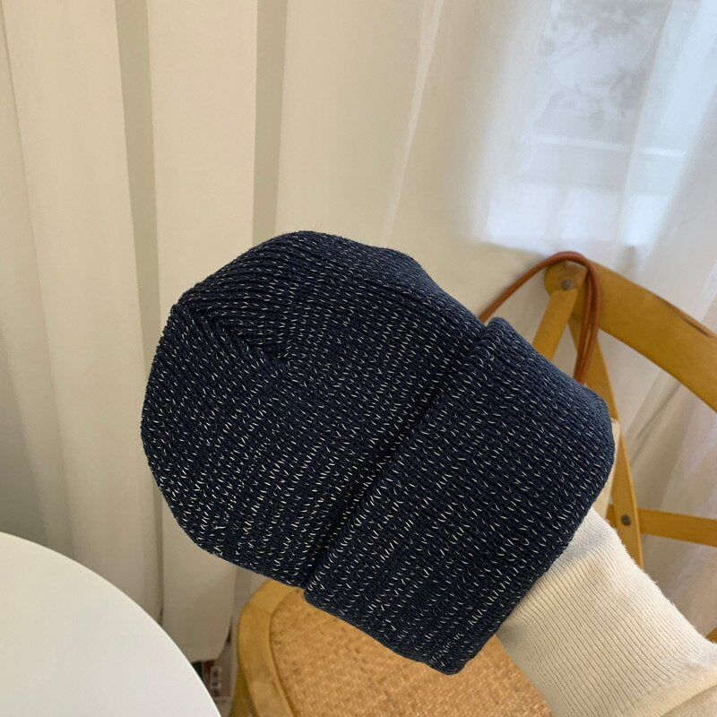 Harajuku Style Reflective Beanie Hat - Black & Grey