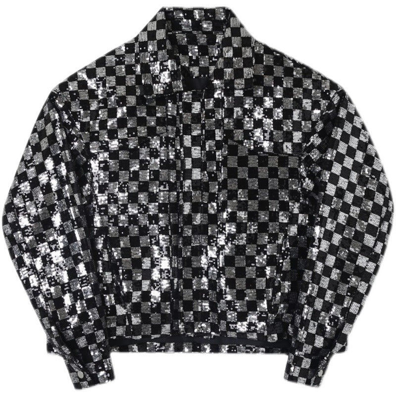 Punk Sequin Plaid Jacket for Men - Harajuku Style