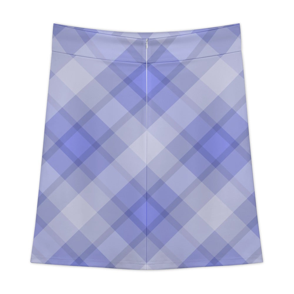 Light Blue Plaid Zipper Skirt