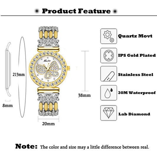Luxury 18K Gold Butterfly Women Watch with Diamonds