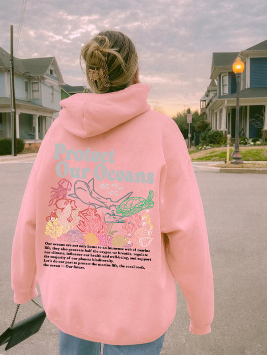 Playful Harajuku Letter Print Hoodie with Kangaroo Pocket