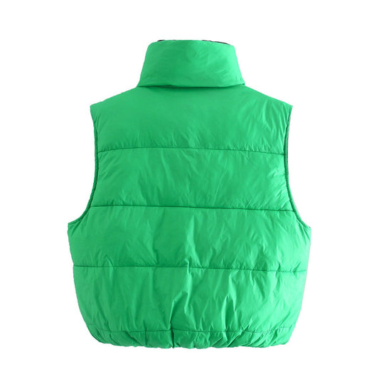 Vintage Green Double-Sided Sleeveless Puffer Vest for Women