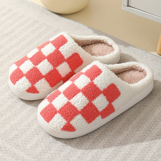 New Winter Checkerboard Cotton Slippers