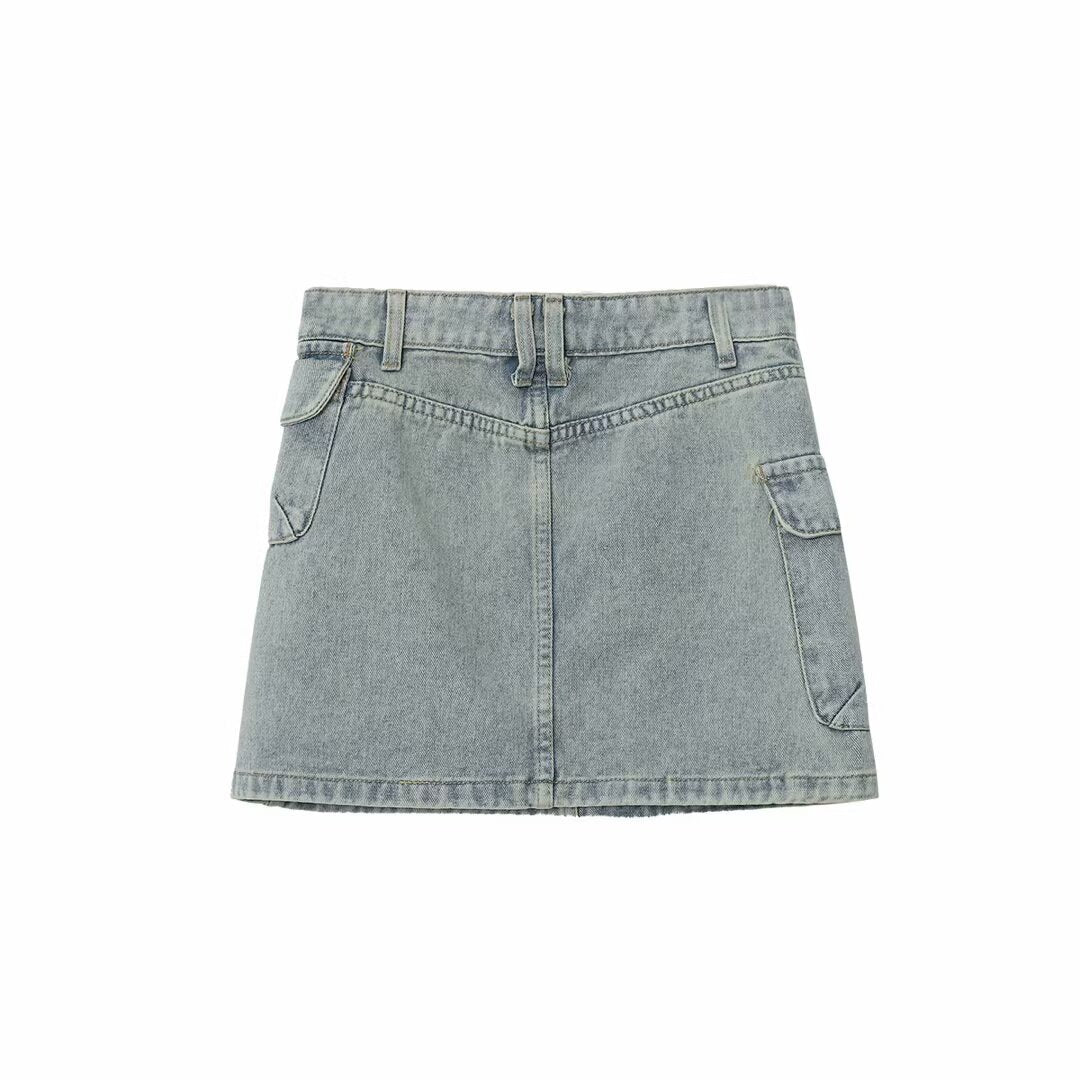 Vintage Sea Blue Denim Skirt for Women
