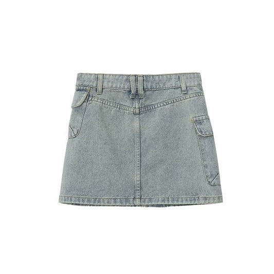 Vintage Sea Blue Denim Skirt for Women