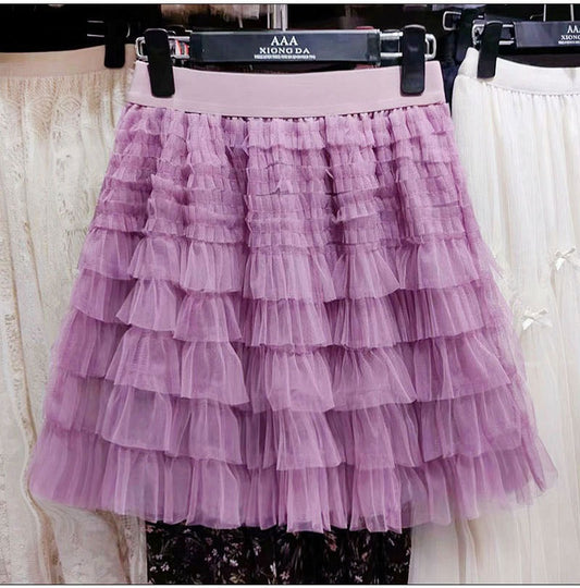 Layered Mesh Skirt for Women - A-Line Fluffy Mini Skirt