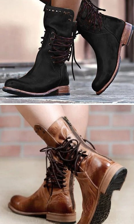 PU Coarse Low Heel Round Head Casual Martin Boots