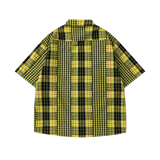 Retro Frayed Plaid Short Sleeve Shirt - Harajuku Style