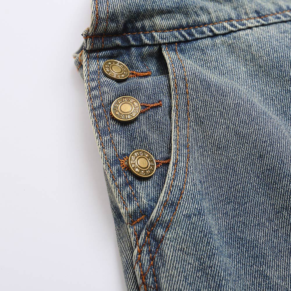 Playful Cartoon Embroidered Denim Overalls for Men