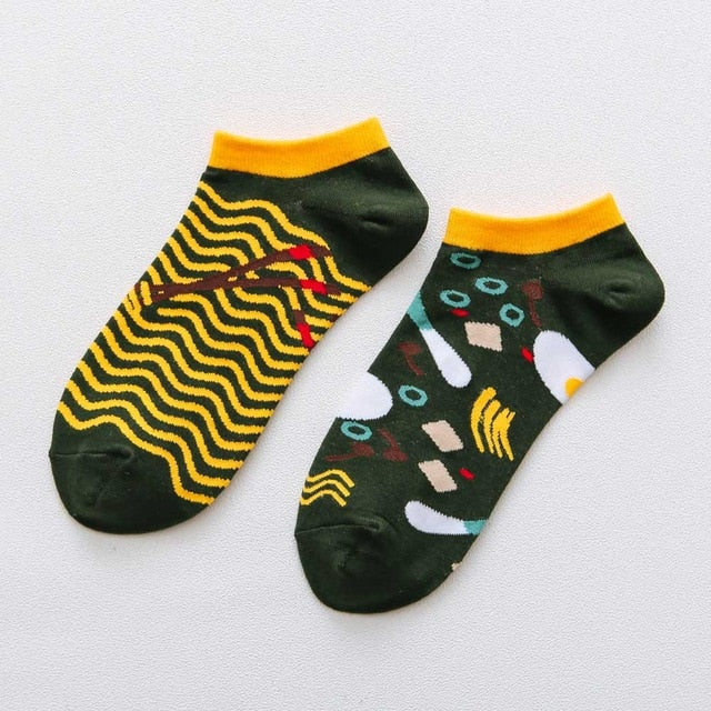 Playful Harajuku Men's Cotton Ankle Socks - Funny Animal & Fruit Designs