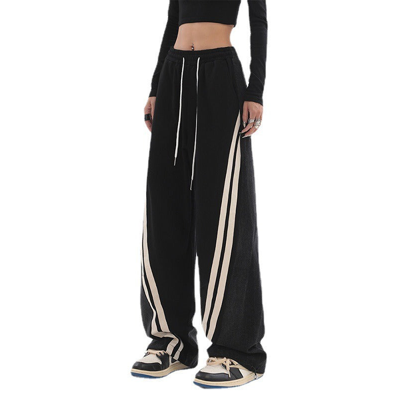 Harajuku Style Contrast Color High Waist Cropped Pants