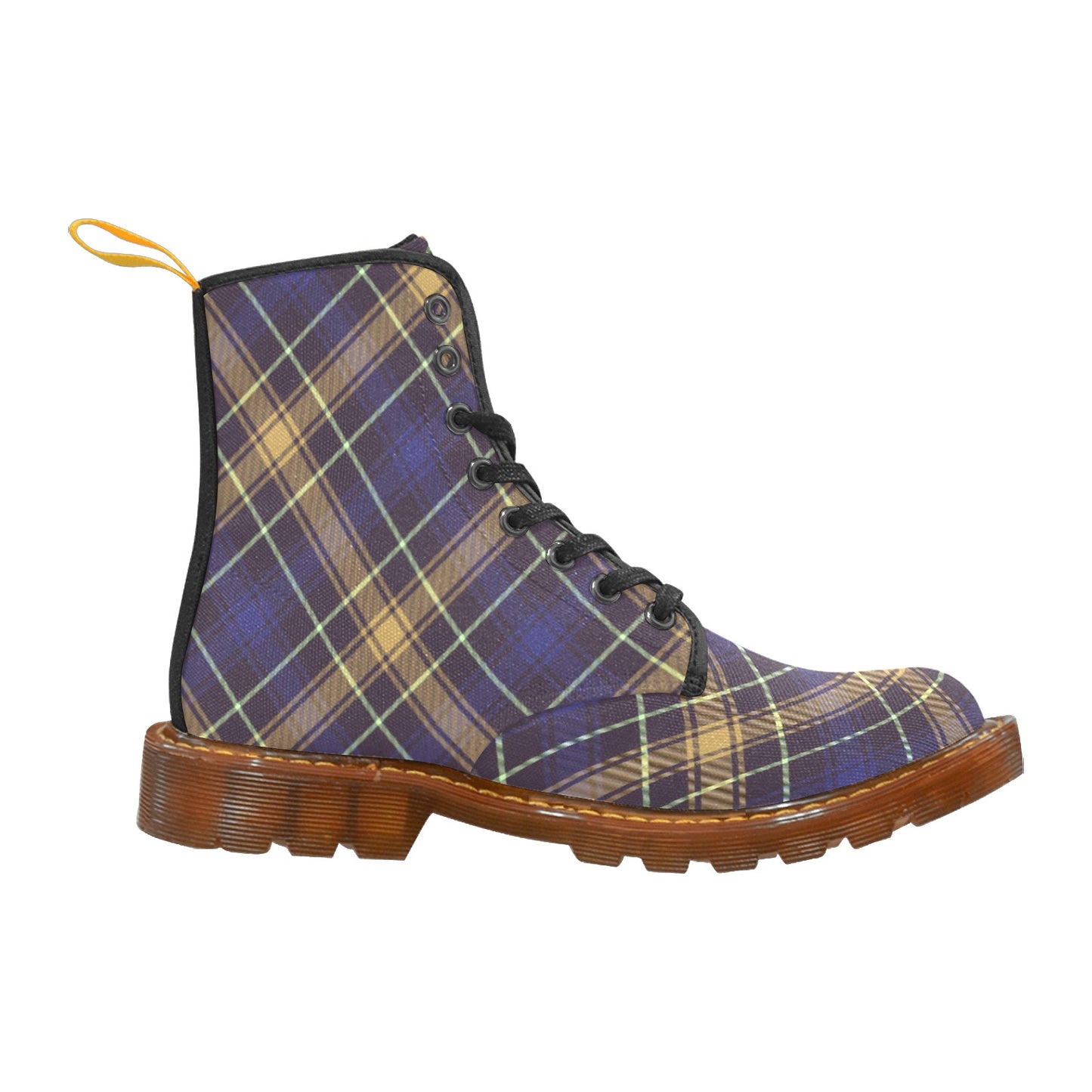Dark Blue Plaid Women's Lace Up Canvas Boots