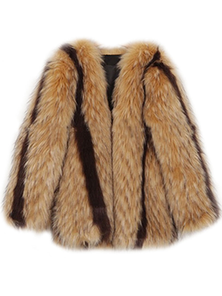 Harajuku Style Women's Faux Fur Coat with Pockets