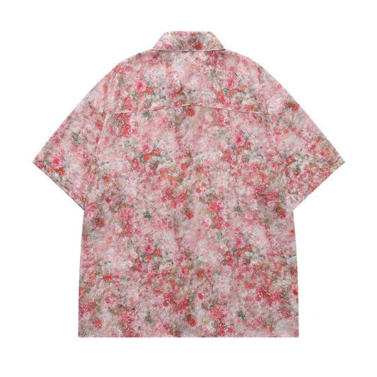 Harajuku Jacquard Short Sleeve Shirt for Couples