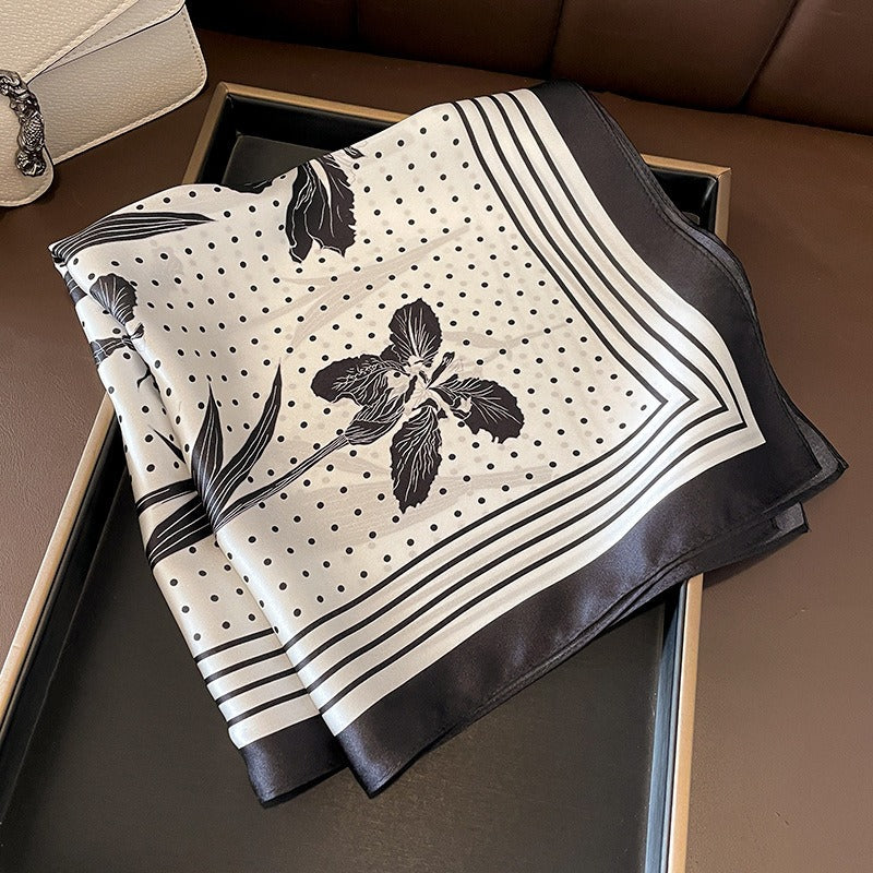 Harajuku Polka Dot Silk Scarf with Leaf Pattern