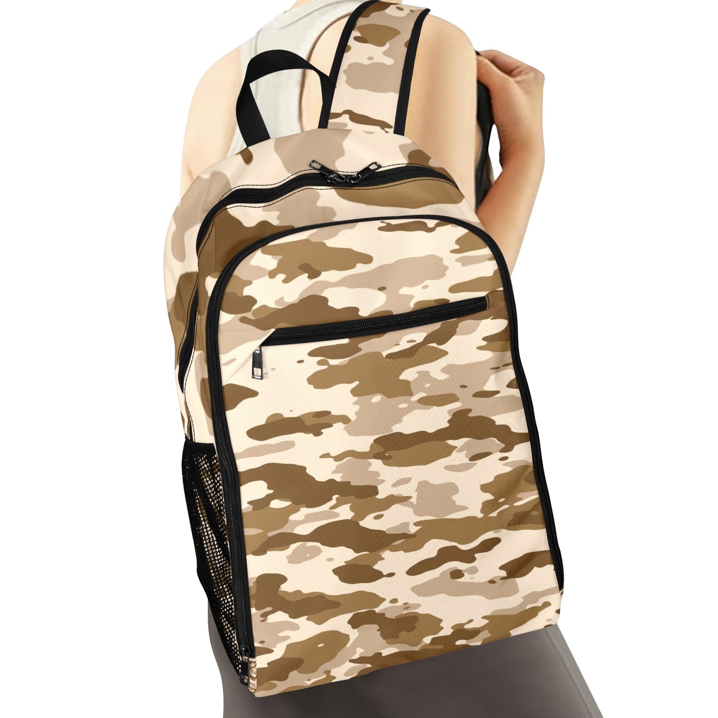 Tan Camo All Over Print Leisure Sports Backpack