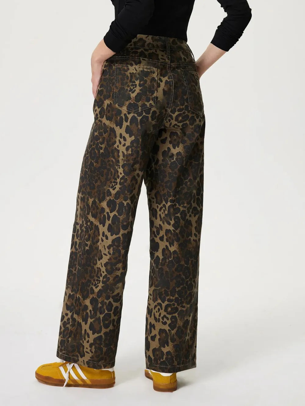 Retro Leopard Print Straight Leg Denim Pants