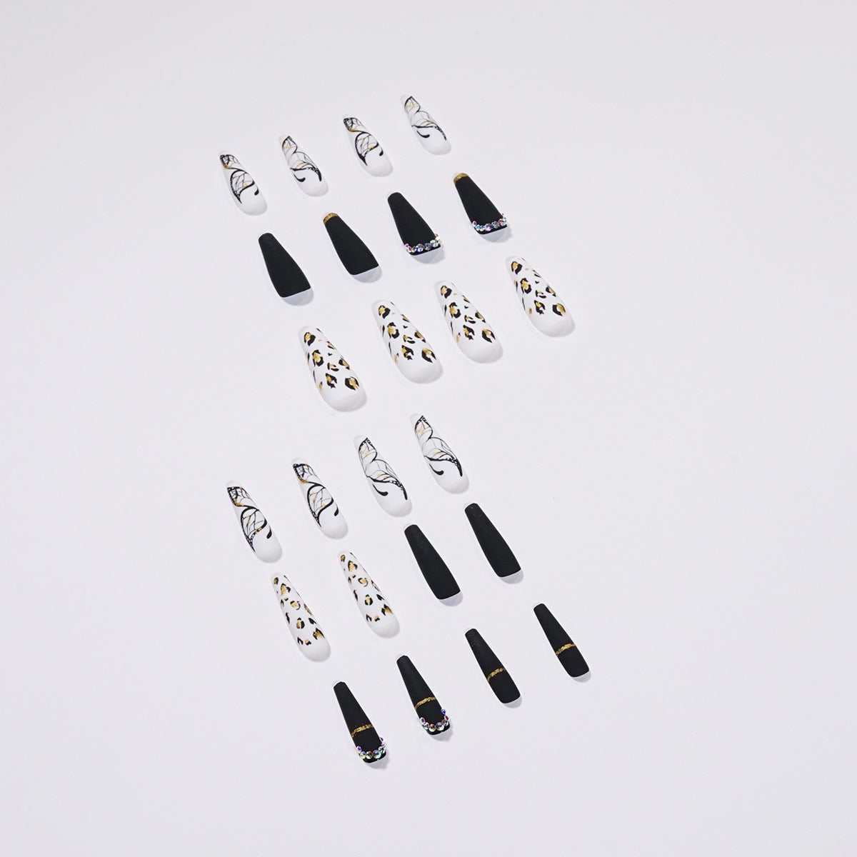 Butterfly Leopard-Print Nail Art Set - 24 Stylish Nail Pieces