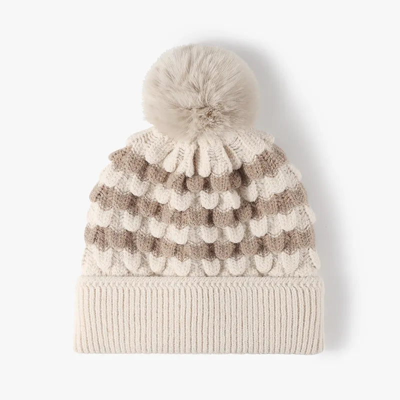 Playful Striped Pom-Pom Knit Hat