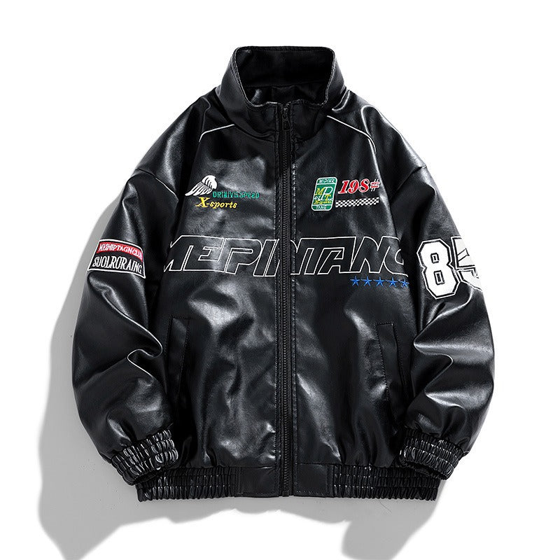 Men's Printed British Casual PU Leather Jacket