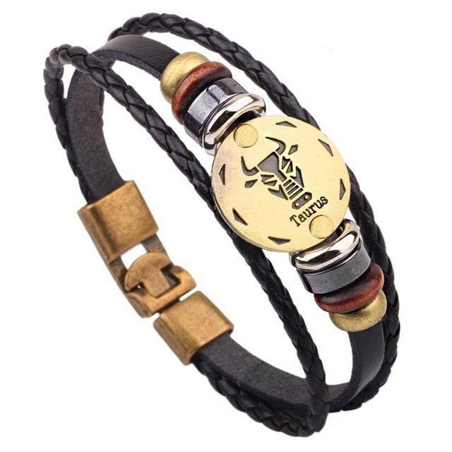 Vintage Horoscope Leather Bracelet for Men