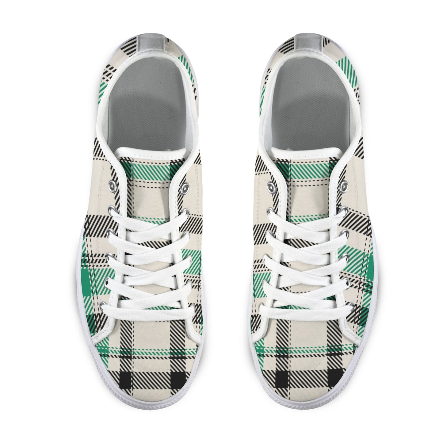 Green Plaid Low Top Women's Shoes