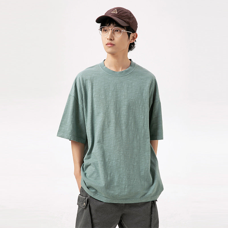 Harajuku Style Wash Bamboo Cotton Round Neck T-Shirt