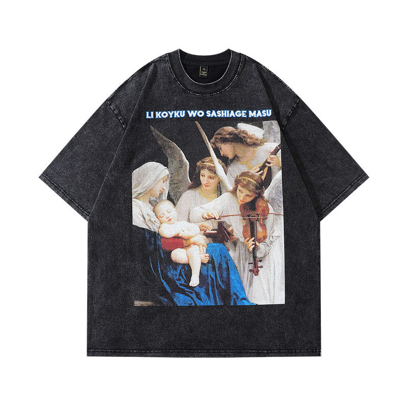 Water-Washed Vintage Slim Neck Short Sleeve T-Shirt