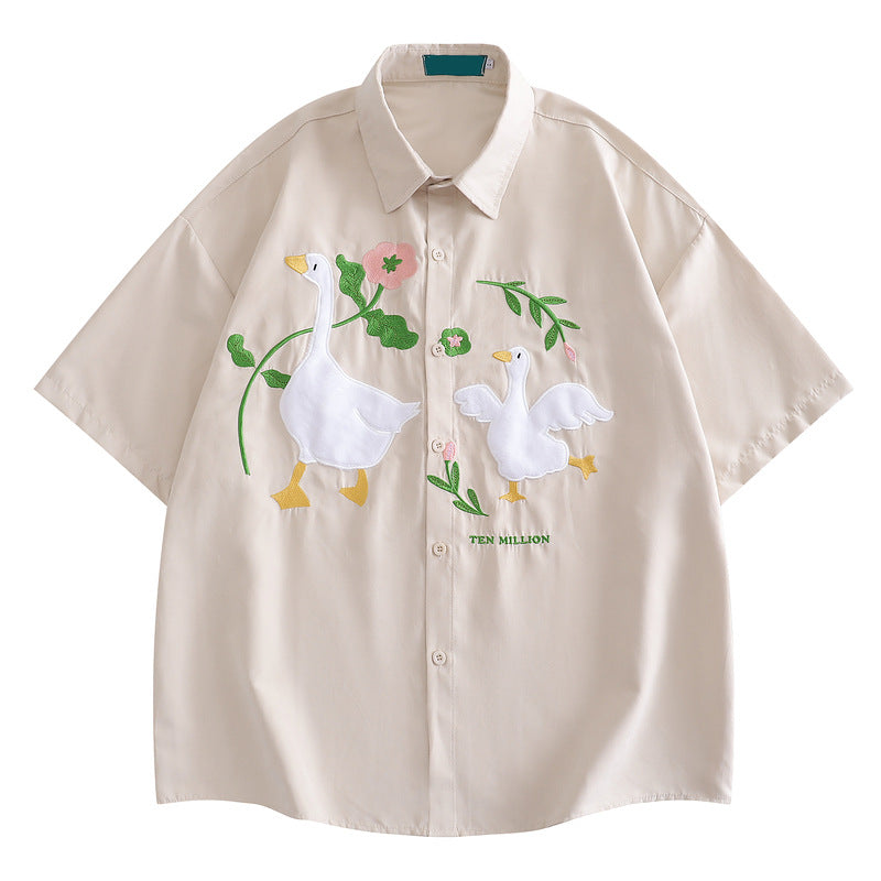 Loose Oversize Cute Duck Short Sleeve Shirt Casual Shirt Summer