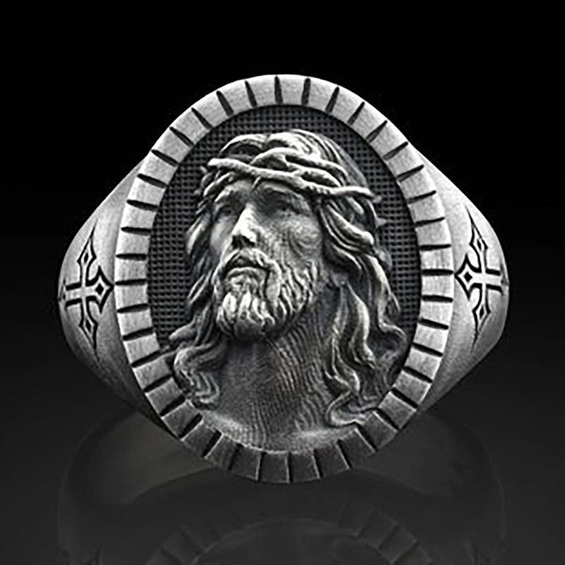Vintage Silver Jesus Cross Ring - Harajuku Style Jewelry