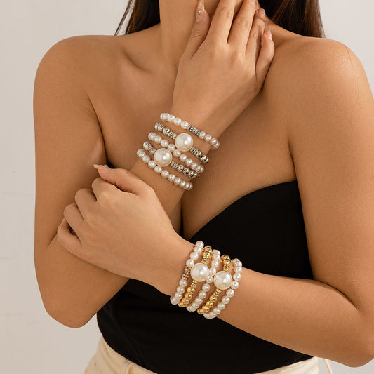Exaggerated Pearl Layered Bracelet Set – Harajuku Style