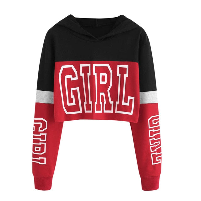 Harajuku Style Letter Print Crop Hoodie for Women