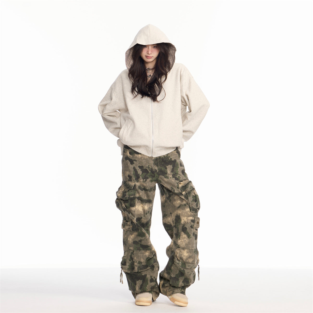 Washed Camouflage Denim Work Pants