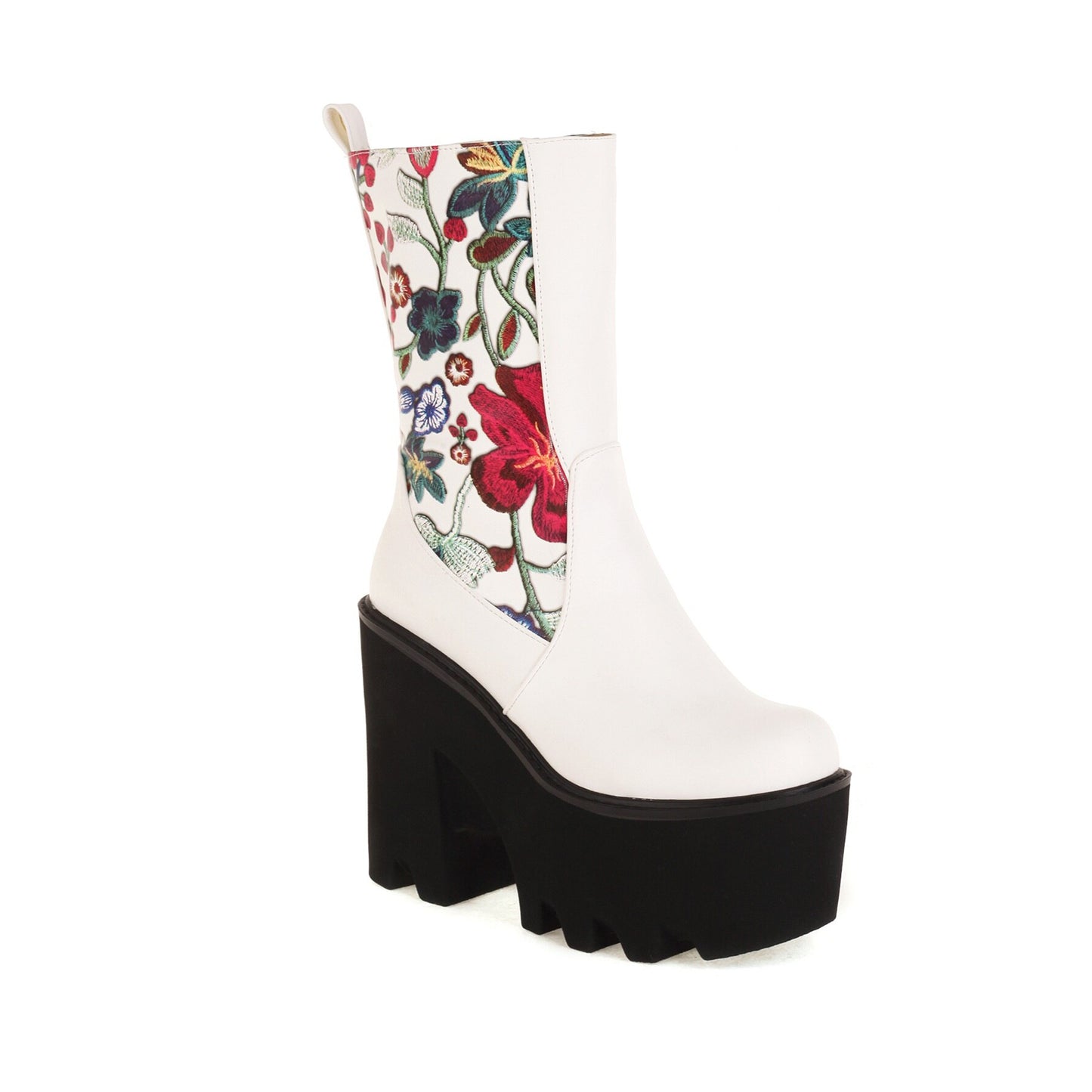 Knitted Embroidered Ethnic Mid-Calf Boots