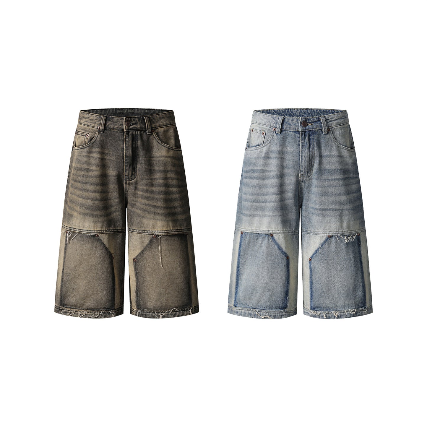 Washed Spliced Frayed Cuffed Jeans