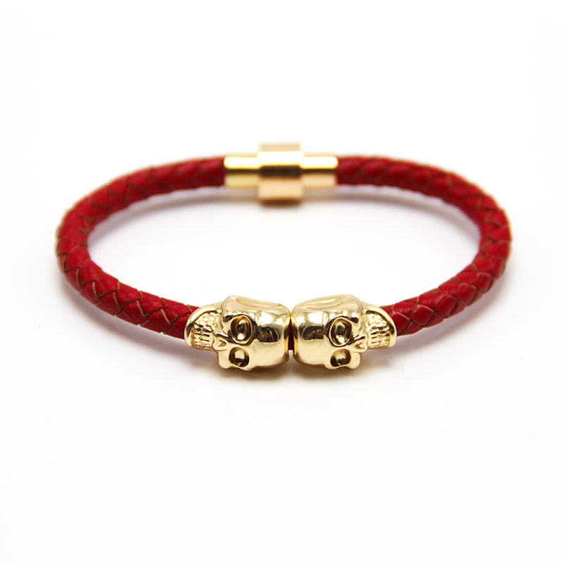Men's Leather Ghost Head Skull Bracelet - Punk Style
