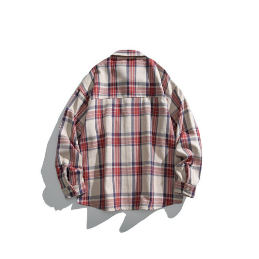 Color Blocking Plaid Long Sleeved Casual Shirt