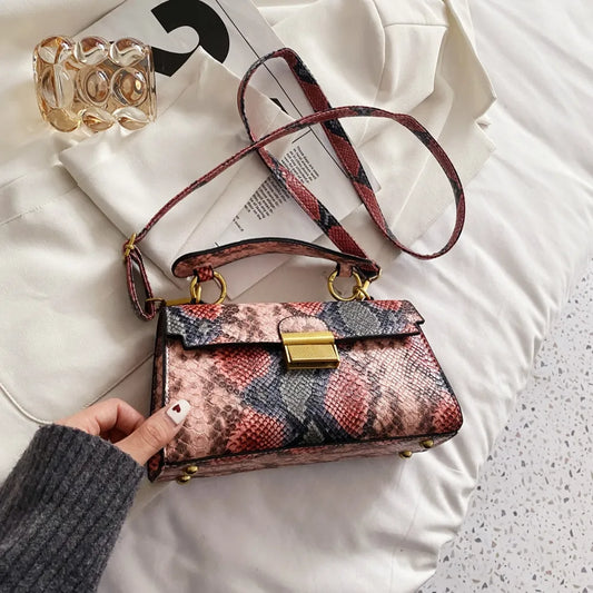 Playful PU Leather Snakeskin Print Crossbody Bag