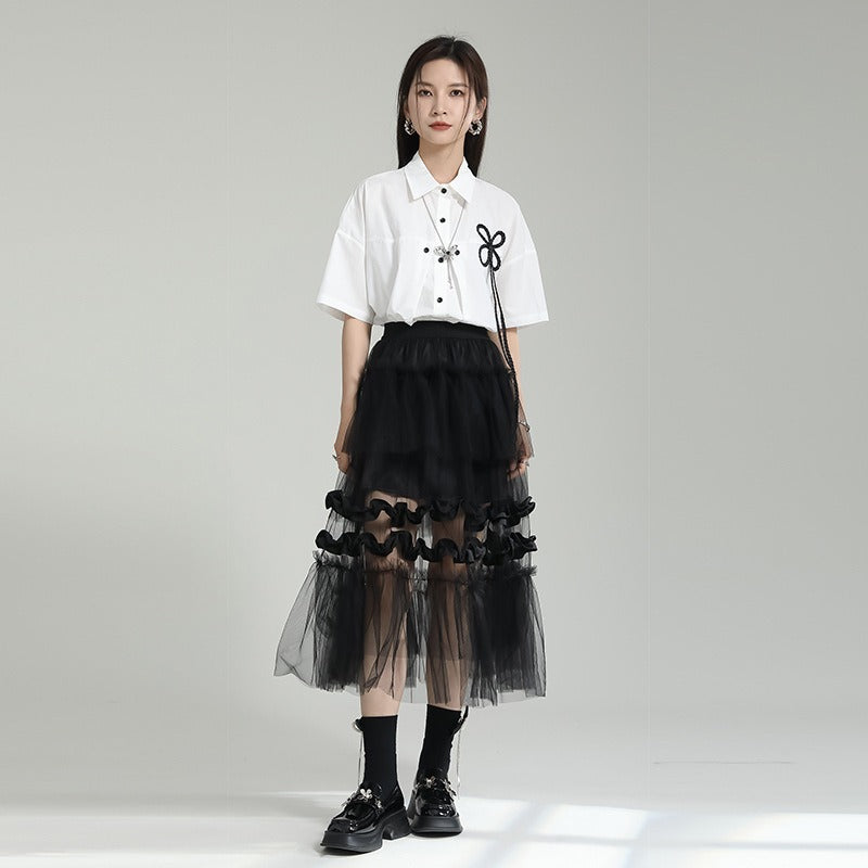 Playful Irregular Layered Mesh Patchwork Skirt