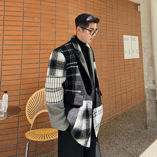 Big Size Black Plaid Woolen Coat - Harajuku Style