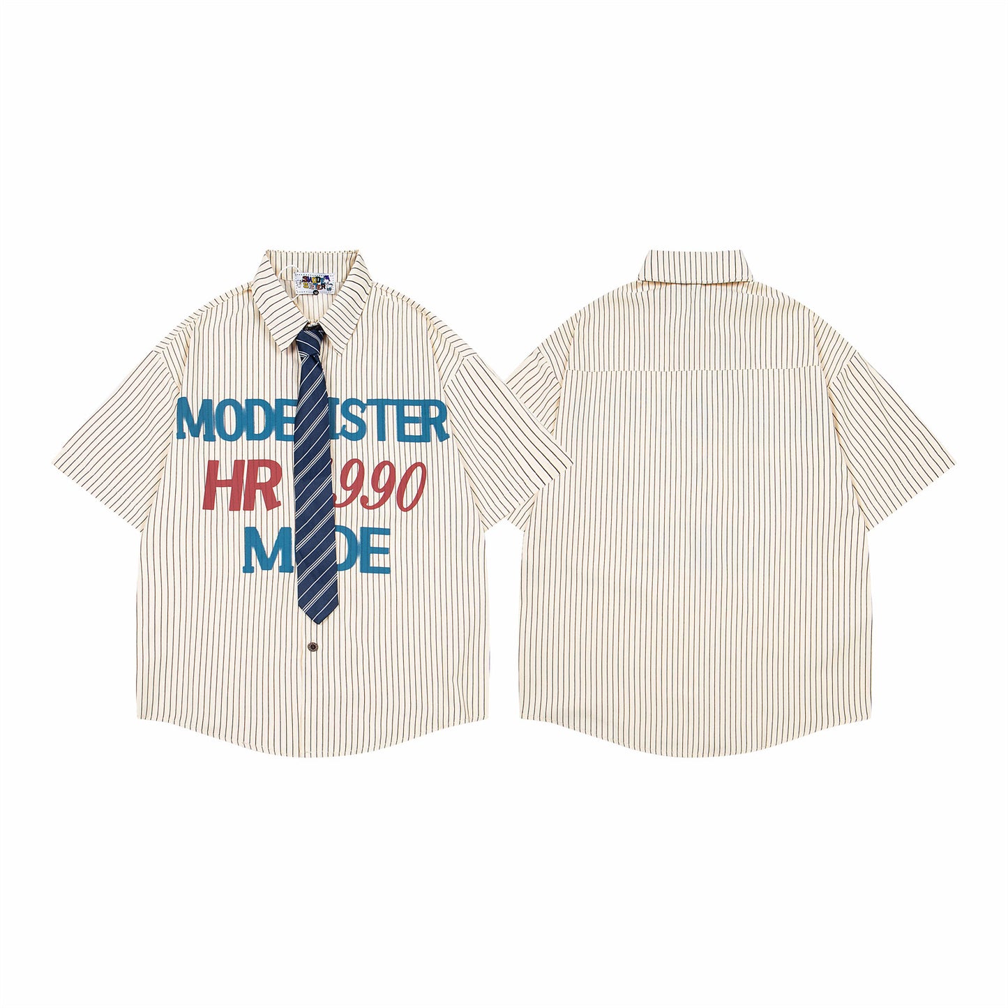 Harajuku Retro Letter Print Stripe Collar Shirt