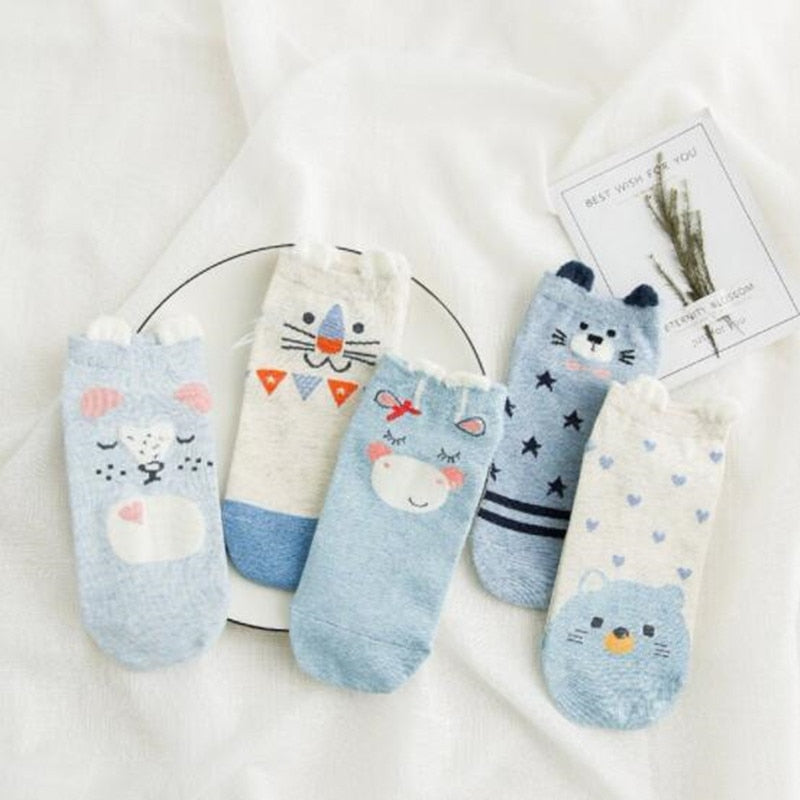 Cute Cat Ankle Socks - Pink Harajuku Style (5 Pairs)