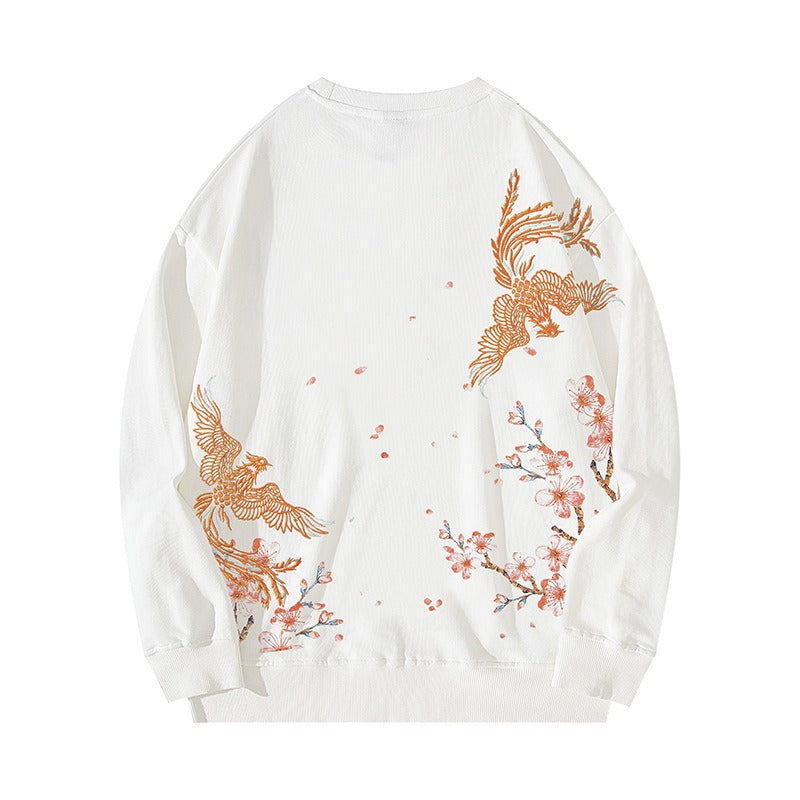 Harajuku Style Phoenix Embroidered Long-Sleeve Sweatshirt
