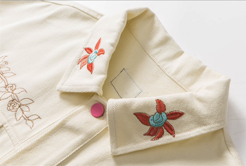 Harajuku Style Embroidered Flower Patch Denim Jacket for Men